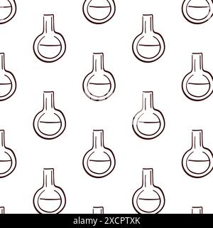 Flacon de chimie modèle sans couture dans le style doodle. Papier peint design dessiné à la main pour la chimie, le laboratoire, la science, la biotechnologie. Illustration vectorielle Illustration de Vecteur