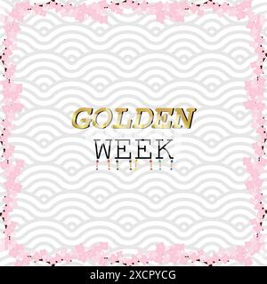 Illustration vectorielle de carte de voeux Golden week. Koinobori sakura sur fond de motif traditionnel japonais. Illustration de Vecteur