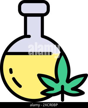 Icône de couleur huile de chanvre. Icône de vecteur plat de bouteille d'huile de cannabis. Signe simple pour le concept mobile et la conception Web. Symbole, illustration du logo. Graphiques vectoriels Illustration de Vecteur