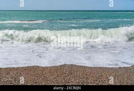 Gros plan côtier sur une plage de la région de Normandie, dans le nord de la France Banque D'Images