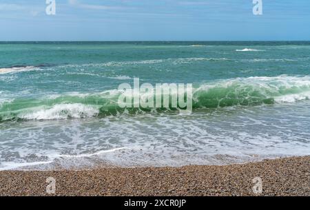 Gros plan côtier sur une plage de la région de Normandie, dans le nord de la France Banque D'Images