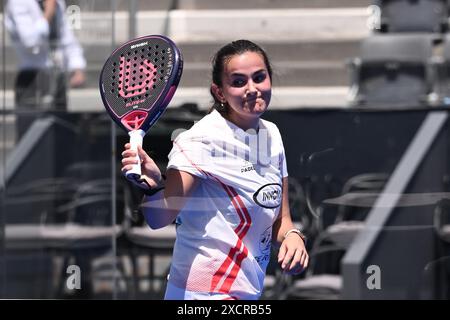 Teresa Navarro Lopez-Barajas et Ariadna Canellas Rodero participeront à la ronde 64 du premier ministre Major Padel de BNL Italie au Foro Italico à Rome, Italie, le 18 juillet 2024 Banque D'Images