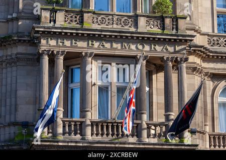 Gros plan sur le nom de l'hôtel Balmoral sur Princes Street, Édimbourg Banque D'Images