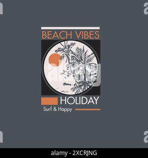 Beach Vibes Holiday Summer typographie rétro graphique tee-shirt Illustration de Vecteur