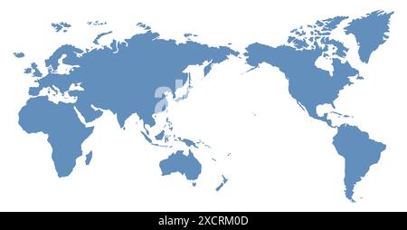 Bleu et blanc Asie et Océanie carte du monde centrée. Illustration vectorielle plate Illustration de Vecteur