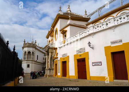 Séville, Espagne. 7 février 2024 - Plaza de Toros, arène extérieure Banque D'Images