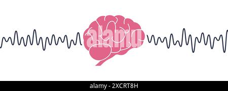 Ondes cérébrales humaines. Concept d'onde d'activité cérébrale. Esprit rose avec mental Wave. Fond blanc isolé. Illustration vectorielle Illustration de Vecteur