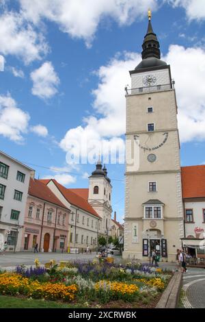 Colonne de la Sainte Trinité et église de la Trinité à Trnava, Slovaquie Banque D'Images