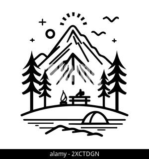 Logo Wild Adventure ou icône de ligne moderne. Dessin au trait vectoriel et conception d'icône avec contour audacieux. Noir et blanc Pixel Perfect symbole minimaliste isoler Illustration de Vecteur