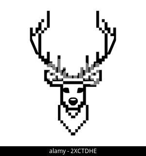 Logo Deer Pixel ou icône de ligne moderne. Dessin au trait vectoriel et conception d'icône avec contour audacieux. Noir et blanc le symbole minimaliste Pixel Perfect isole whit Illustration de Vecteur