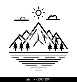 Logo Wild Adventure ou icône de ligne moderne. Dessin au trait vectoriel et conception d'icône avec contour audacieux. Noir et blanc Pixel Perfect symbole minimaliste isoler Illustration de Vecteur