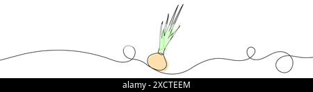 Dessin au trait modifiable en continu de l'oignon. Dessin d'une ligne de l'icône oignon. Illustration vectorielle. Icône oignon sur une ligne. Illustration de Vecteur