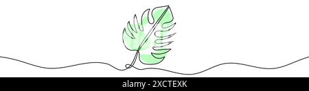 Dessin au trait modifiable en continu de feuilles tropicales. Arrière-plan de dessin d'une ligne. Illustration vectorielle. Icône de feuille Monstera dans une ligne. Illustration de Vecteur