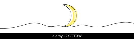 Dessin de ligne modifiable continu de l'icône de lune. Une ligne dessinée lune. Illustration vectorielle. Icône de lune sur une ligne. Illustration de Vecteur
