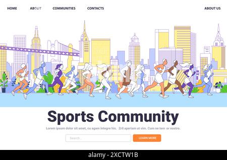 Groupe de divers coureurs dans les bâtiments colorés de paysage urbain de fond de la communauté de jogging de fitness Illustration de Vecteur