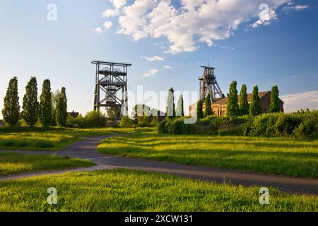 Parc de Gneisenau avec les deux cadres de tête de la mine désaffectée, Allemagne, Rhénanie du Nord-Westphalie, région de la Ruhr, Dortmund Banque D'Images