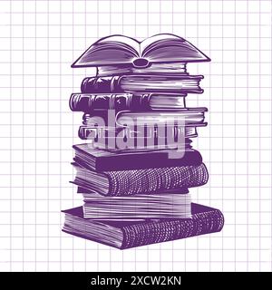 Pile de livres. Fait main, pas IA. Illustration vectorielle Illustration de Vecteur