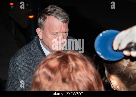 Le chef politique des modérés et ministre des Affaires étrangères Lars Lokke Rasmussen arrive au service commémoratif de la synagogue de Copenhague le samedi 14 octobre 2023. Samedi, un service commémoratif aura lieu à la synagogue de Copenhague pour les victimes de l'attaque du Hamas contre Israël. La Reine, le premier ministre et le ministre des Affaires étrangères y participeront, entre autres. Copenhague la Grande Synagogue Danemark Copyright : xKristianxTuxenxLadegaardxBergx IMG 8150 Banque D'Images