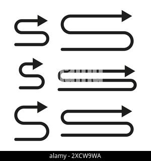 Icônes fléchées courbes. Noir et blanc. Symboles de direction vectorielle. Flux et mouvement. Illustration de Vecteur