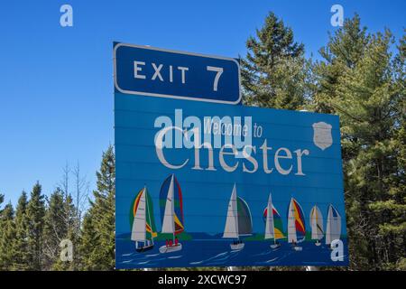 Bienvenue à Chester signe sur NS 103 en Nouvelle-Écosse, Canada Banque D'Images