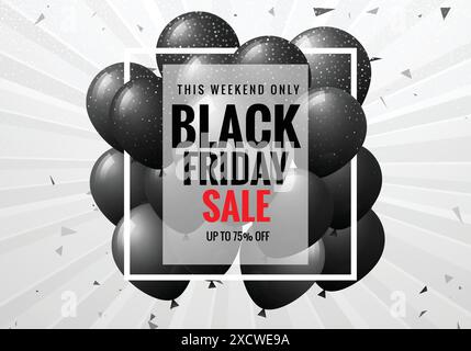 Affiche de vente de vendredi noir avec des ballons et fond de confettis Illustration de Vecteur