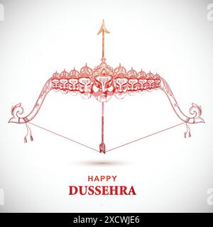 Seigneur Rama avec flèche tuant ravana dans la conception de croquis de dussehra heureux Illustration de Vecteur