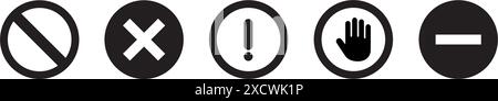 Un ensemble d'icônes pour les avertissements et les dangers rouges. point d'exclamation, marque de croix, marque d'arrêt. Illustration de Vecteur
