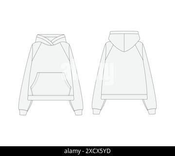 Sweat-shirt manches longues Fashion Vector Mockup col rond manches longues Sweat-shirt Fashion Flat Sketch Hoodie dessin technique maquettes vectorielles vêtements Illustration de Vecteur