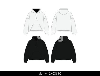 Blank Noir mâle Hooded Sweatshirt manches longues Hoody Mockup homme Hoody Zipped Hoodie Design Print Mockup Sweatshirt modèle Blank Noir mâle Illustration de Vecteur