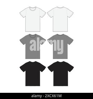 Noir T-shirt homme Mockup Set avant et arrière vue Blank Blanc imprimé textile Design Template T-shirt T-shirt Vector Mockup Apparel tee-shirt Illustration de Vecteur