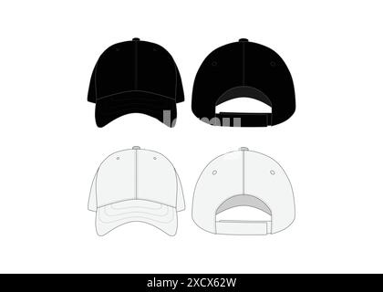 Chapeau Dad Cqp Vector maquette chapeau dessin technique illustration Cap chapeau modèle contour plat esquisse Dad Hat modèle Illustration de Vecteur