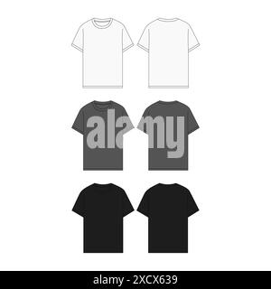 Noir T-shirt masculin Mockup Set avant dos vue Blank textile Print Design Template Fashion Tee Vector Apparel illustration T-shirt noir masculin Illustration de Vecteur