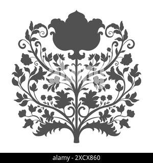 Moghal Art est une fleur traditionnelle de bouquet d'ornements floraux. Un motif silhouette sur un fond clair, élément isolé. Bouquet traditionnel fantaisie. Illustration de Vecteur