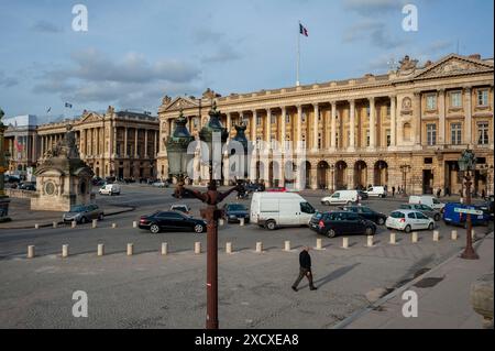 Paris, France, scènes de rue, monuments historiques français, place de la Concorde, Musée de la Marine, lampadaire Banque D'Images