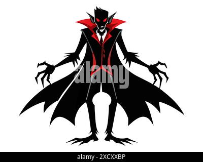 Silhouette noire d'un vampire isolé sur un fond blanc. Concept de monstre d'Halloween, créature gothique, icône d'horreur, style minimaliste, cha effrayant Illustration de Vecteur