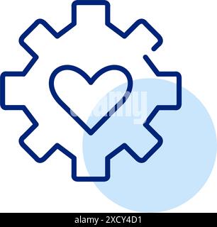 Roue dentée et coeur. Intelligence émotionnelle dans le design. Ingénierie centrée sur l'humain. Icône vectorielle Pixel Perfect Illustration de Vecteur