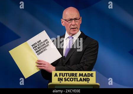 Édimbourg Écosse, Royaume-Uni 19 juin 2024. Le chef du SNP John Swinney à Patina lance le manifeste électoral du SNP à Westminster pour la campagne électorale générale. crédit sst/alamy live news Banque D'Images