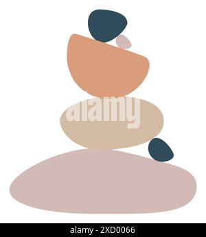 affiche géométrique abstraite avec formes d'équilibre, pierres. Couleurs pastel, texture. Style moderne et tendance. Conception géométrique dessinée à la main pour papier peint, mur Illustration de Vecteur