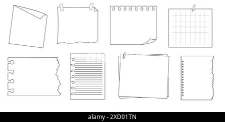 Feuille de rappel pour notes adhésives pour mémos. Doodle cadre en papier, liste de contrôle avec épingle, ruban adhésif, éléments de trombone. Mettez des notes mignonnes, des messages de bureau ou d'école. Illustration vectorielle Illustration de Vecteur