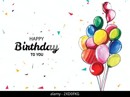 Superbes ballons volants colorés joyeux anniversaire aquarelle fond Illustration de Vecteur