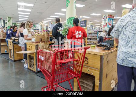 Miami Beach Floride, Trader Joe's épicerie supermarché, marché alimentaire marché, affaires, intérieur intérieur, caissiers clients files d'attente p Banque D'Images