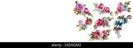 Ensemble fleuri à motif aquarelle dessiné à la main Illustration de Vecteur