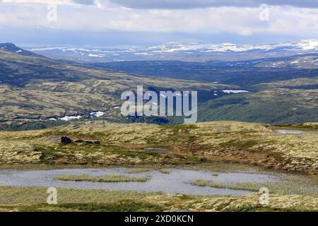 Massif montagneux entoure la vallée de la rivière Inna dans l'Innerdalen ( Innset) situé dans la municipalité de Rennebu, Norvège Banque D'Images