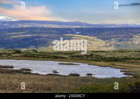 Massif montagneux entoure la vallée de la rivière Inna dans l'Innerdalen ( Innset) situé dans la municipalité de Rennebu, Norvège Banque D'Images