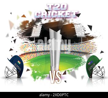 Coupe du monde ICC T20. Inde et Australie casque en terre. Illustration 3D. Illustration de Vecteur