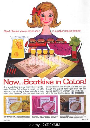 1960 Scotkins papier serviette, couleur, Scott mouchoir imprimé ad Banque D'Images