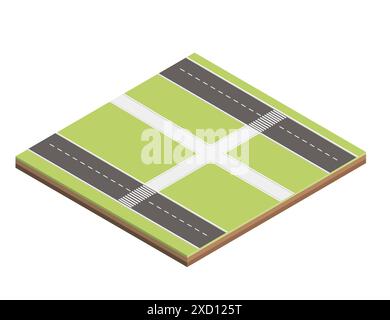 Plan de route isométrique avec passage pour piétons et trottoir. Illustration vectorielle isolée sur un fond blanc Illustration de Vecteur