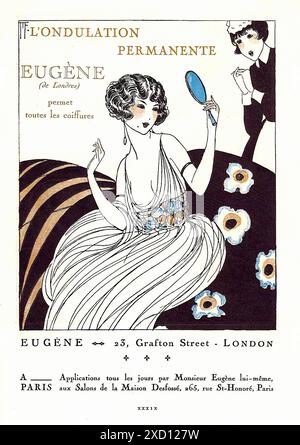 L'ondulation permanente - Eugène (de Londres) permet toutes les coiffures, Gazette du bon ton, juin 1920. - Affiche d'impression publicitaire vintage Banque D'Images