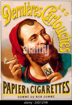 Les dernières cartouches, papier à cigarettes. - Affiche d'impression publicitaire vintage Banque D'Images