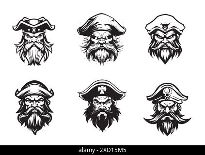 Portrait pirate logo esquisse abstraite dessinée à la main, illustration vectorielle de style de gravure Illustration de Vecteur